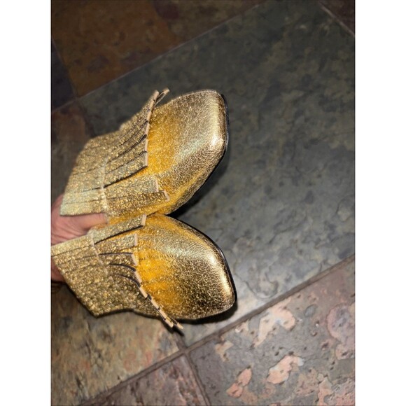 Zara Gold Square Toe Mules Slides Metallic Women Fringe EU 38 - Picture 5 of 11